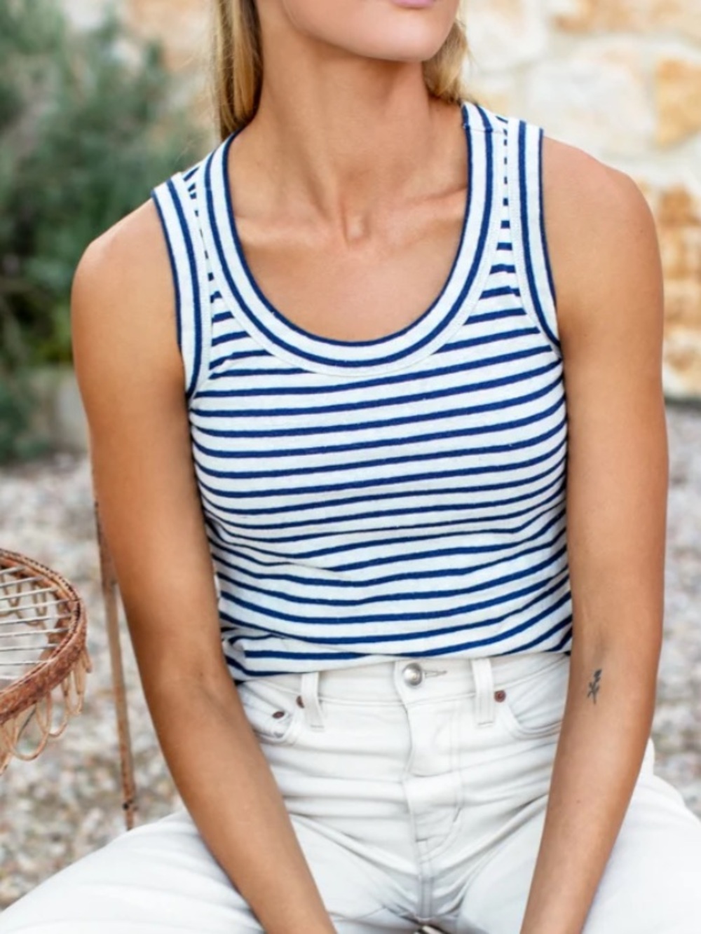 Emerson Fry GO TO TANK TOP - NAVY STRIPE ORGANIC M